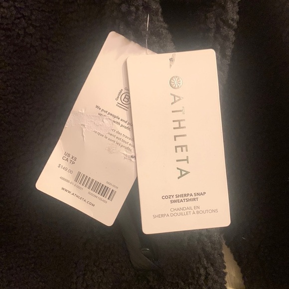 NWT Athleta Cozy Sherpa fleece Snap Sweatshirt Sweater Black XS - Picture 10 of 12